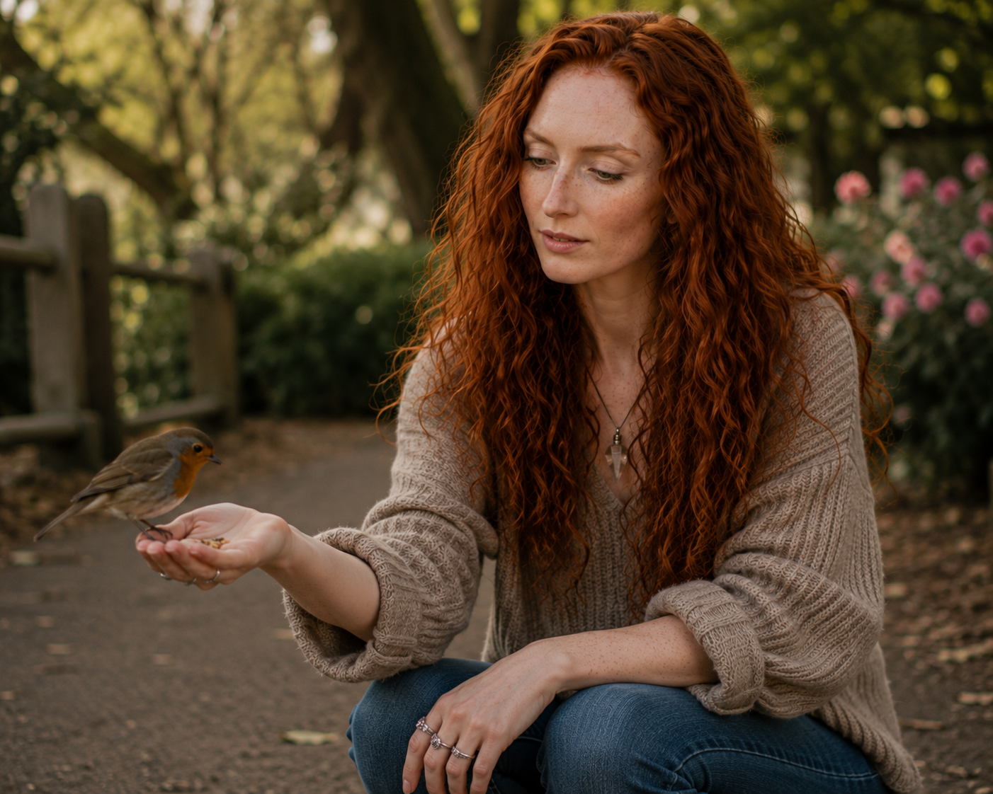 Angelica's avatar quietly watching a small bird in a garden for an article about spirit guides
